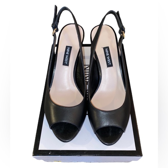👠Nine West Gabrielle Black Leather Slingback Heels - Picture 4 of 10